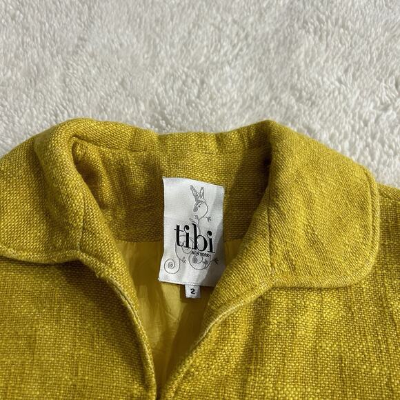 Anthropologie Tibi Sz 2 Yellow Linen Swing Blazer Cropped Chic Career Wow Y2K - Picture 5 of 8